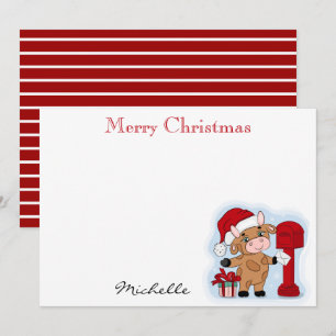 Monogramm Weihnachtsfeier Süße Kuh Personalisiert Mitteilungskarte