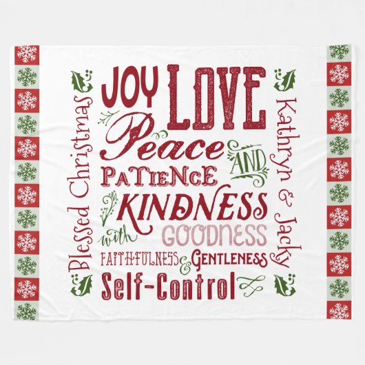 Monogramm Weihnachtsfrucht des Geistes Rot Grün Fleecedecke (Vorderseite (Horizontal))