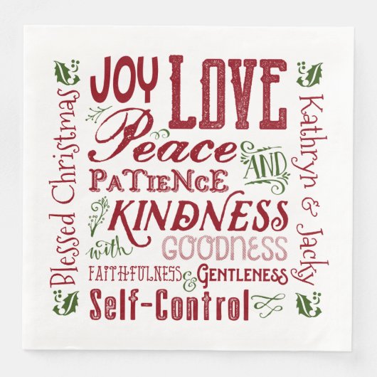 Monogramm Weihnachtsfrucht des Geistes Rot Grün Serviette (Vorderseite)