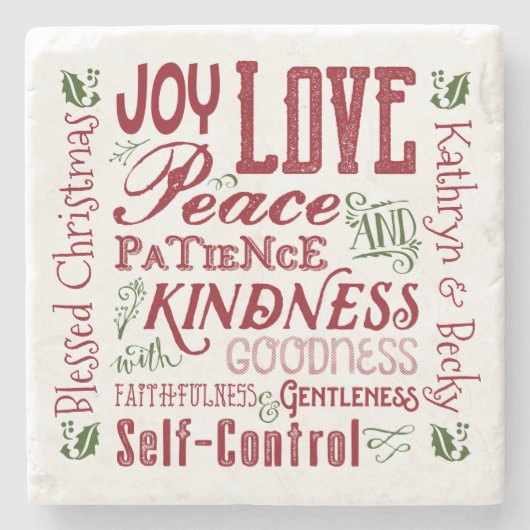 Monogramm Weihnachtsfrucht des Geistes Rot Grün Steinuntersetzer (Vorderseite)