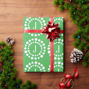 Monogramm Weihnachtsgrün und Weißes Geschenkpapier
