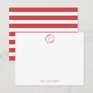 Monogramm-Weihnachtskranz-gestreifte Korrespondenz Mitteilungskarte