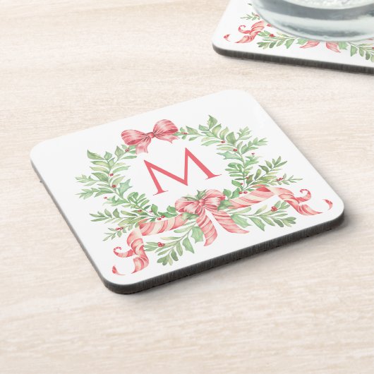 Monogramm-Weihnachtskranz Getränkeuntersetzer (Linke Seite)