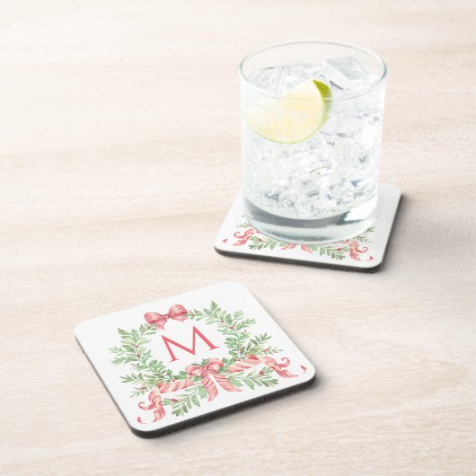 Monogramm-Weihnachtskranz Getränkeuntersetzer (Rechte Seite)