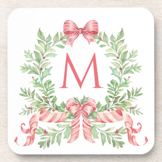 Monogramm-Weihnachtskranz Getränkeuntersetzer (Vorderseite)