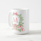 Monogramm-Weihnachtskranz Kaffeetasse (Vorderseite Links)