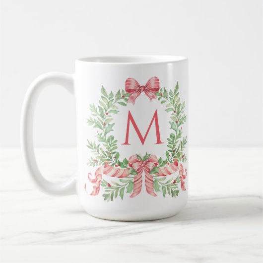 Monogramm-Weihnachtskranz Kaffeetasse (Links)