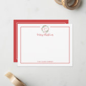 Monogramm-Weihnachtskranz Rot & Weiß Schreibwaren Mitteilungskarte (Vorderseite/Rückseite Beispiel)