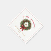 Monogramm-Weihnachtskranz rote Schleife Serviette (Ecke)