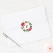 Monogramm-Weihnachtskranz Runder Aufkleber (Umschlag)