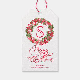 Monogramm-Weihnachtsmistelzweig-Kranz Geschenkanhänger