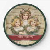 Monogramm-Weihnachtspapier-Teller Retro-Engel Mädc Pappteller (Vorderseite)