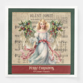 Monogramm-Weihnachtsservietten Retro-Engel-Feier Serviette (Vorderseite)