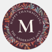 Monogramm Weinberries und grüne Blätter Runder Aufkleber (Vorderseite)