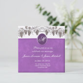 Monogramm Weintrauben Hochzeitseinladungen Einladung (Stehend Vorderseite)