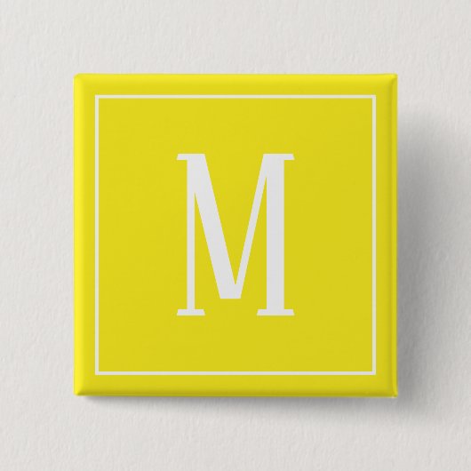 Monogramm Weiß am Gelben Quadrat Button (Vorderseite)