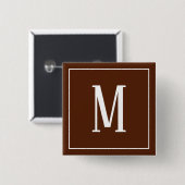 Monogramm Weiß auf braun-Quadrat-Taste Button (Vorne & Hinten)