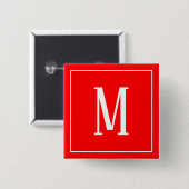 Monogramm Weiß auf der Schaltfläche Rotes Quadrat Button (Vorne & Hinten)