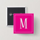 Monogramm Weiß auf der Taste "Hot Pink Square" Button (Vorne & Hinten)