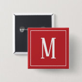 Monogramm Weiß auf dunkelrotem Knopf Button (Vorne & Hinten)