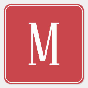 Monogramm Weiß auf Dunkelrotem Quadrat-Aufkleber Quadratischer Aufkleber