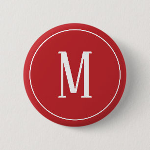 Monogramm-Weiß auf dunkelrotem rundem Knopf Button