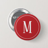 Monogramm-Weiß auf dunkelrotem rundem Knopf Button (Vorne & Hinten)