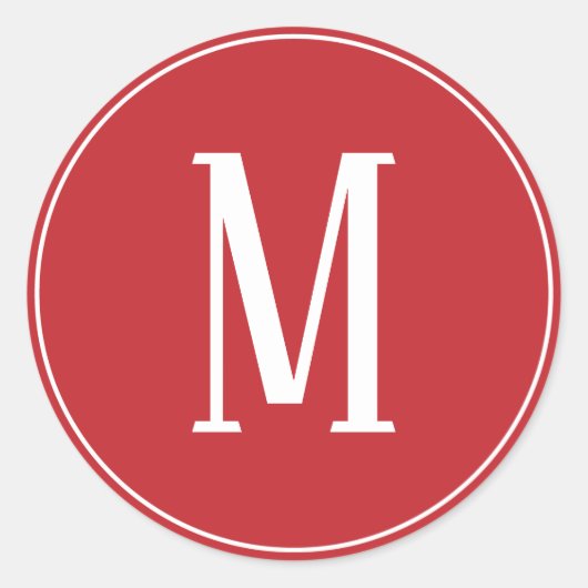 Monogramm weiß auf dunkelrotem Rundkleber Runder Aufkleber (Vorderseite)