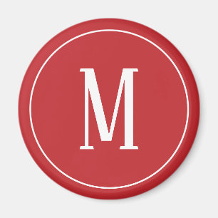 Monogramm Weiß auf Dunkelrotem Rundmagnet Magnet