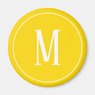 Monogramm-Weiß auf goldenem gelbem rundem Magnete Magnet