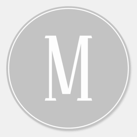 Monogramm-Weiß auf grauem rundem Aufkleber (Vorderseite)