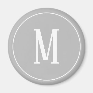 Monogramm-Weiß auf grauem rundem Magneten Magnet