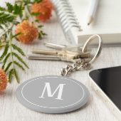 Monogramm Weiß auf grauem Schlüsselanhänger (Seite)