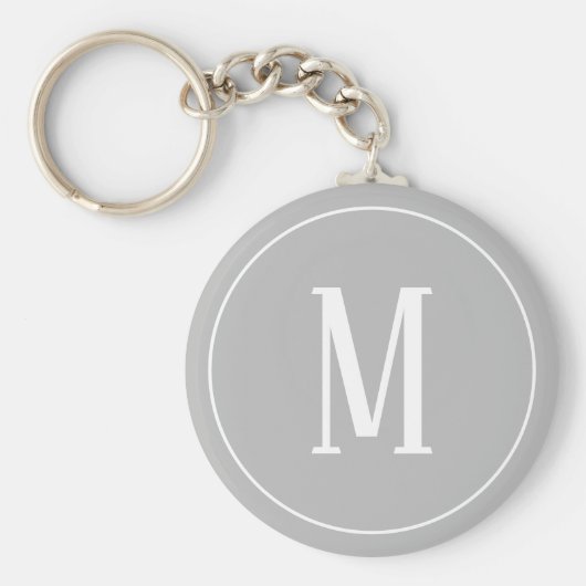 Monogramm Weiß auf grauem Schlüsselanhänger (Vorne)