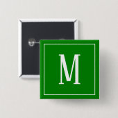 Monogramm weiß auf grünem quadratischen Knopf Button (Vorne & Hinten)