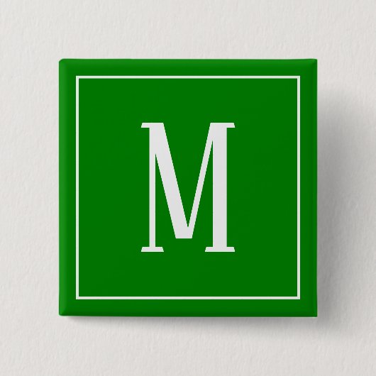 Monogramm weiß auf grünem quadratischen Knopf Button (Vorderseite)