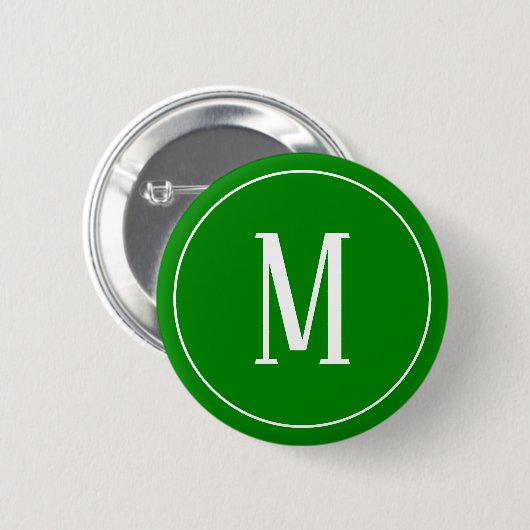 Monogramm-Weiß auf grünem rundem Knopf Button (Vorne & Hinten)