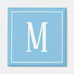 Monogramm Weiß auf Hellblau Quadrat Magnet