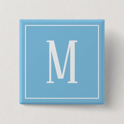 Monogramm Weiß auf hellblauem Knopf Button (Vorderseite)