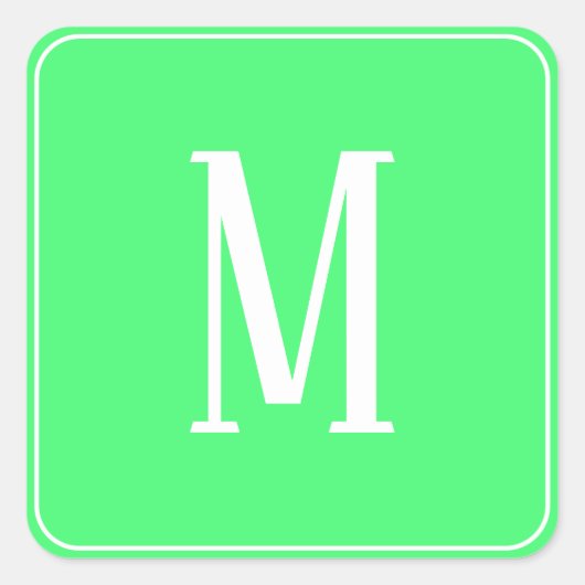 Monogramm Weiß auf hellgrünem Aufkleber (Vorderseite)