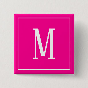 Monogramm Weiß auf Hot-Pink-Quadrat-Taste Button