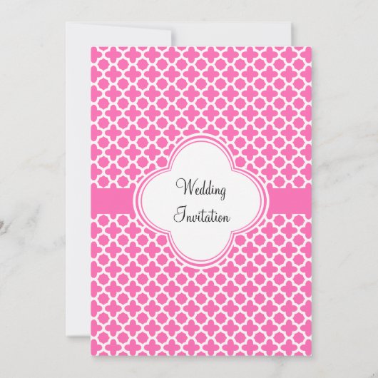 Monogramm Weiß auf Hot Pink Quatrefolienmuster Einladung (Rückseite)
