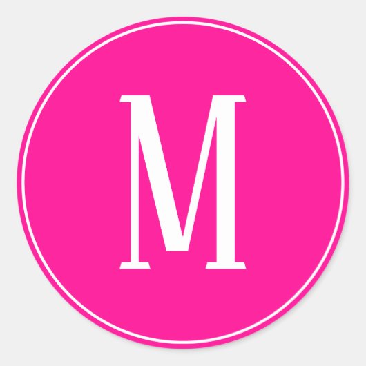 Monogramm Weiß auf Hot Pink Round Aufkleber (Vorderseite)