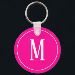 Monogramm Weiß auf Hot-Pink-Schlüsselanhänger Schlüsselanhänger<br><div class="desc">Ein Schlüsselanhänger mit weißem Monogramm auf einem heißen rosa Hintergrund. Passen Sie den Schlüsselanhänger mit Ihren eigenen Initialen oder Initialen,  Farben,  u.a. an.</div>