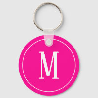 Monogramm Weiß auf Hot-Pink-Schlüsselanhänger