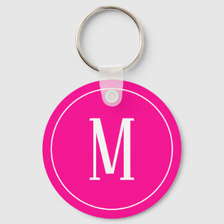 Monogramm Weiß auf Hot-Pink-Schlüsselanhänger Schlüsselanhänger