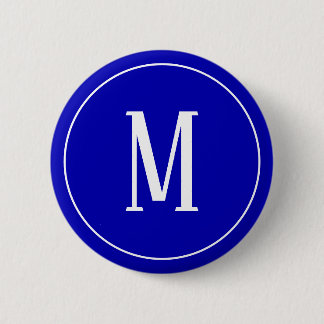 Monogramm-Weiß auf Königsblau-rundem Knopf Button