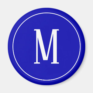 Monogramm-Weiß auf Königsblau-rundem Magneten Magnet