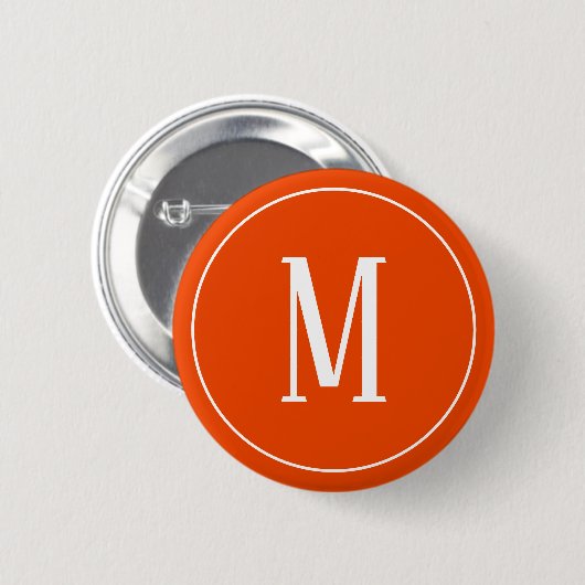 Monogramm-Weiß auf Leuchtorange-rundem Knopf Button (Vorne & Hinten)