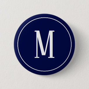 Monogramm-Weiß auf Marine-Blau-rundem Knopf Button